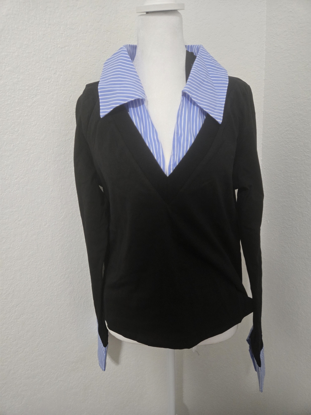 Dollskill | Black Top with Blue Stripe Collar